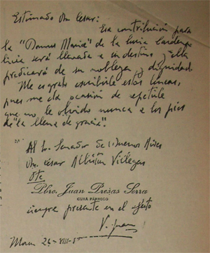 carta del Padre Juan Presas al senador Albistur Villegas
